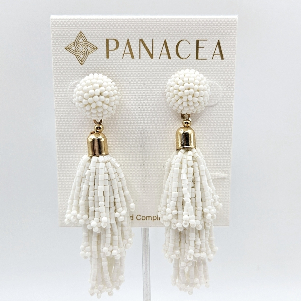 Panacea White Beaded Post Dangle Earrings New
